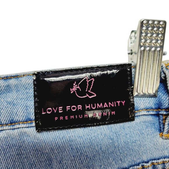 Love For Humanity Womens High-Rise Wide-Leg Jeans Pink Heart Accents Size 7/ 28 - Picture 12 of 15